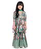 Betty By Tiny Kingdom Silk Three Fourth Floral Printed & Mirror Work Embellished Kurta Palazzo With Dupatta Set - Green