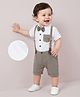 Mark & Mia Half Sleeves Knee Length Party Romper with  Bow & Suspender - Khaki