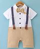 Mark & Mia Half Sleeve Knee Length Solid Colour Party Romper with Bow & Suspender  - Khaki
