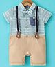 Mark & Mia Full Sleeves Striped Party Wear Romper with Bow Pocket & Suspender Detailing - Khaki