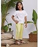 Budding Bees Cotton Jersey Half Sleeves Heart Lace Embroidered Tee With Pant - White & Yellow