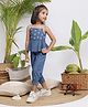 Budding Bees Sleeveless Floral Embroidered Denim Jumpsuit - Blue