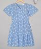 Budding Bees Half Sleeves Floral Printed Tiered Dress - Blue