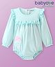 Babyoye Frock Style Full Sleeves Polka Dots Printed Onesies with Doll Patch & Frill Detailing - Aqua Blue