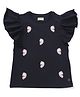 GINI & JONY Frill Sleeves Unicorn Printed Top - Navy Blue