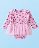 Babyhug 100% Cotton Knit Full Sleeves Frock Style Onesie with Frill Detailing & Floral Print - Pink
