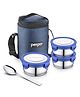 Pexpo Stainless Steel Lunch Box with 3 Air-Tight Containers(900ml) & 1 Spoon with Bag, Blue, Click Meal | Portable & Durable | Easy to Carry | Leak Proof | Food Grade | Light Weight