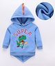 Kookie Kids Full Sleeves Front Open Hooded Sweatshirt With Dino Embroidery & Applique - Blue
