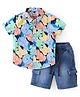 Babyhug Cotton Woven Half Sleeves Tropical Printed  Shirt & Denim Shorts Set - Multicolor
