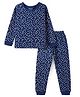Pine Kids Cotton Knit Full Sleeves  Polka Dots Print Thermal Vest & Pant Set - Navy Blue