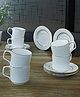Femora Indian Ceramic Gold Line with Vertical Bar White Tea Cups, Mugs and Saucer-200 ml - Set of 6