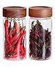 Femora Borosilicate Glass Screw Jar With Wooden Lid, 550 ml - Set of 2