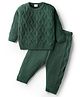 Babyhug Knit Full Sleeves Solid Coloured Pullover Sweater Set With Cable Knit Design - Dark Green