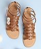 Aria+Nica Flower Applique Detailed Gladiators Flats - Cognac
