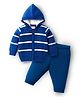 Babyhug Knit Full Sleeves Hooded Sweater Set With Stripes - Blue
