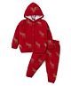Babyhug Knitted Full Sleeves Front Open Hooded Sweater & Pant With Reindeer Design - Red