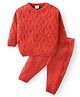 Babyhug Knitted Full Sleeves Pullover Sweater Set with Cable Knit Design - Orange