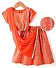 EARTHY TOUCH Single Jersey Knit Half Sleeves Floral Foil Printed Choli Lehenga Set with Dupatta & Lace Detailing - Coral