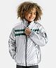 Primo Gino Full Sleeves Striped Metallic Puffer Jacket - Sliver