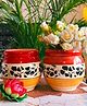 Niyara Small Combo Ceramic Planters Pot for Home Garden Balcony - Mughal Set of 2 - Multicolor