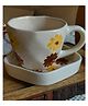 Niyara Stoneware Handmade Premium Ceramic Tea Cups and Coffee Mugs Set of 2 (Blossam Cup with Saucer)