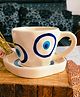Niyara Stoneware Handmade Premium Ceramic Tea Cups and Coffee Mugs Set of 2 (Evil Eye Cup with Saucer)