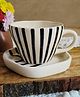Niyara Stoneware Handmade Premium Ceramic Tea Cups and Coffee Mugs Set (Black Line with Saucer)