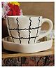 Niyara Stoneware Handmade Premium Ceramic Tea Cups and Coffee Mugs Set (Black Striped Cup with Saucer)