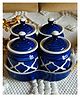 Niyara Multipurpose Storage Ceramic Pickle set Jars with Lid & tray (Set of 4, 300 ml) (Blue Moroccan)