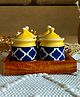 Niyara Multipurpose Storage Ceramic Pickle set Jars with Lid & tray (Set of 4, 300 ml) (Yellow Moroccan With Wooden Tray)
