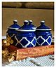 Niyara Multipurpose Storage Ceramic Pickle set Jars with Lid & tray (Set of 4, 300 ml) (Blue Moroccan With Wooden Tray)
