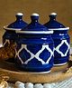 Niyara Multipurpose Storage Ceramic Pickle set Jars & with Lid & tray (Set of 3, 300 ML) (Blue with wooden tray)