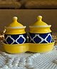 Niyara Multipurpose Storage Ceramic Pickle set Jars & with Lid & tray (Set of 2, 300 ML) (Yellow & Blue)