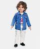 DOTSON Cotton Modal Tee & Pant Set With Full Sleeves Placement Typography Printed Jacket - Blue