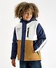 Primo Gino Woven   Full Sleeve Colour Block Hooded Puffer Jacket - Text Print - Brown Blue & White