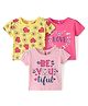 Doodle Poodle 100% Cotton Knit Half Sleeves Tops With Floral & Text Print Pack Of 3 - Light Pink Dark Pink Yellow