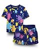 Spunkies Cotton Half Sleeves Colour Splash Coordinating Tee & Shorts Set - Blue