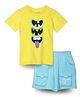 Spunkies Cotton Half Sleeves Monster Teeth & Sunshine On My Mind Text Printed Tee & Shorts Set - Yellow
