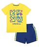 Spunkies Half Sleeves Arrows Printed Tee With Side Taped Shorts Set - Yellow