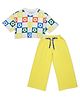 Spunkies Cotton Half Sleeves Floral Printed & Checked Top With Palazzo Set - Multi Colour