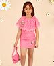 Cutecumber Cape Sleeves Floral Lace Detailed A Line Dress With Coordinating Hand Bag - Pink