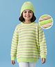 Pine Kids Knitted Full Sleeves Pullover Sweater with Striped Design - Neon Green
