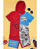 Pantaloons Junior Marvel Comics Featuring Cotton Half Sleeves Spider Man Printed Coordinating Hooded Tee & Shorts Set - Fiery Red