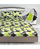 Divine Casa 144 TC 100% Cotton Abstract Print Green Super Soft Bedsheet Elastic Fitted King Size Bed