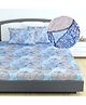 Divine Casa 144 TC Floral Print Blue Skin Friendly 100% Cotton Elastic Fitted Bedsheets King Size