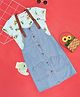 Pantaloons Junior Solid Dungaree With Half Sleeves Floral Printed Tee - Blue Indigo