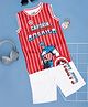 Pantaloons Junior Marvel Avengers Featuring Sleeveless Captain America Printed Striped Tee & Shorts Set - Fiery Red