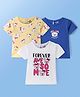 Doodle Poodle 100% Cotton Knit Half Sleeves T-Shirts With Text & Bear Print Pack of 3 - Yellow White & Blue