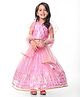 Babyhug Woven Frill Sleeves Sequined Embroidered Choli Lehenga Set with Dupatta & Lace Detailing - Pink