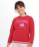 Pine Kids Cotton Knit Full Sleeves Drop Shoulder Sweatshirt with Text Print & Embroidery - Red
